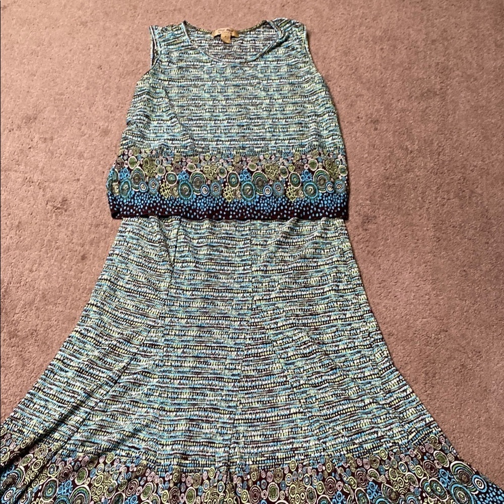 Vibrant 2-Piece Sleeveless Top & A-line Skirt Elegant Summer Fall